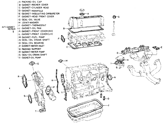 Datsun 510 Parts illustration no. 001-2 Repair Gasket Kit