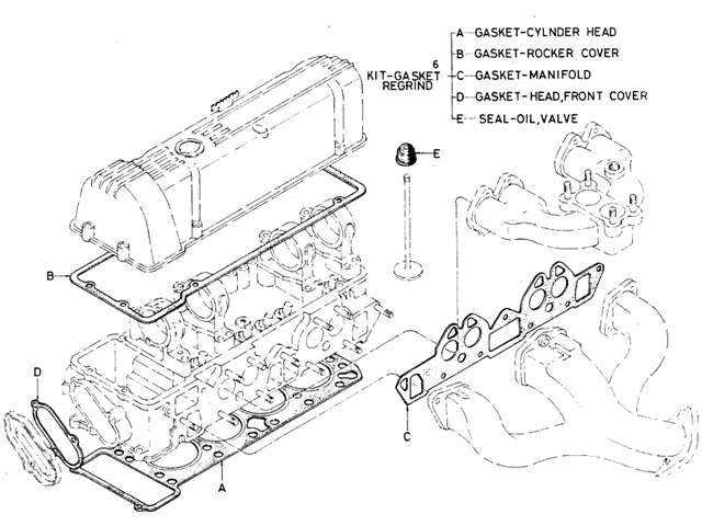 Datsun 510 Parts illustration no. 001-3 Regrind Gasket Kit