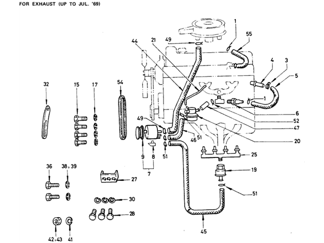 Datsun 510 Parts illustration no. 004-1 Emission Control Devices (To Jun.-'69)