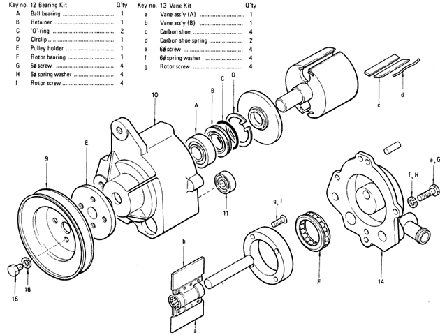 Datsun 510 Parts illustration no. 004-3 Air Pump Repair Kit (From Jul.-'69)