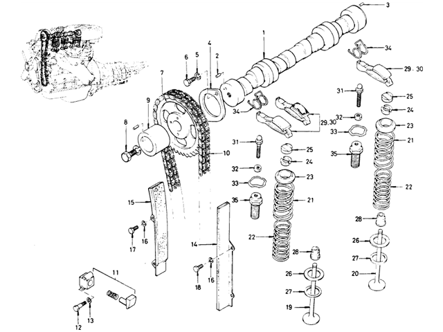 Datsun 510 Parts illustration no. 006-1 Camshaft & Valve Mechanism