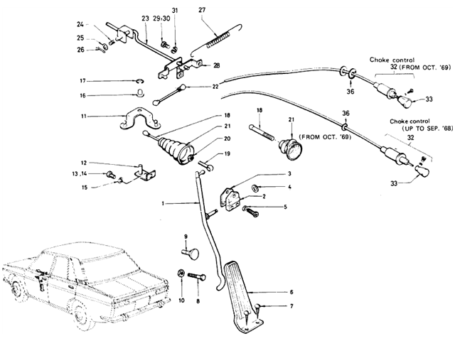 Datsun 510 Parts illustration no. 019A-1 Accelerator