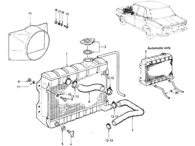 Datsun 510 Parts illustration no. 021-1 Radiator