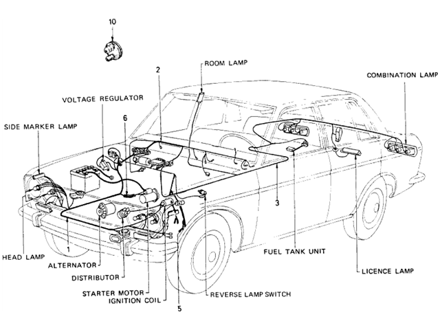 Datsun 510 Parts illustration no. 026-1 Wiring (Sedan)
