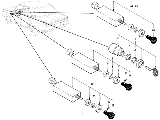 Datsun 510 Parts illustration no. 027-1 Switches (To Sep.-'69)