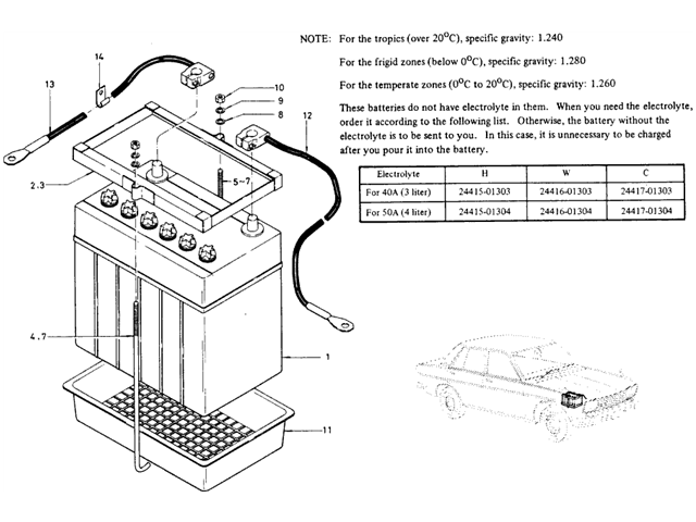 Datsun 510 Parts illustration no. 031-1 Battery