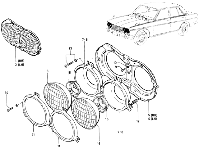 Datsun 510 Parts illustration no. 034-1 Head Lamp