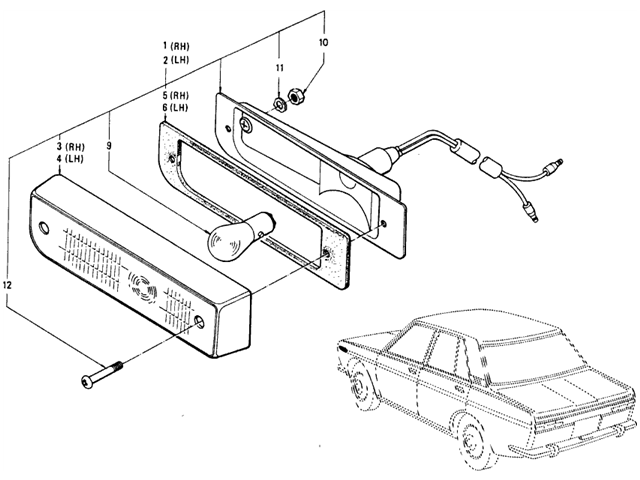 Datsun 510 Parts illustration no. 035-2 Parking & Turn Signal Lamp (From Oct.-'69)