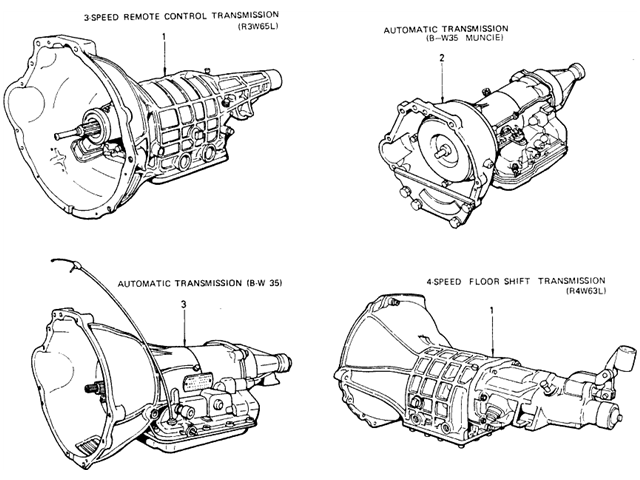 Datsun 510 Parts illustration no. 044-1 Transmission Assemblies