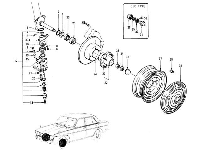 Datsun 510 Parts illustration no. 062-1 Front Axle