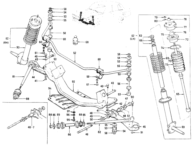 Datsun 510 Parts illustration no. 062-2 Front Suspension (Sedan)