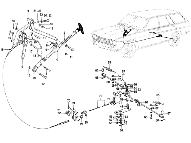 Datsun 510 Parts illustration no. 065-2 Hand Brake (Wagon)