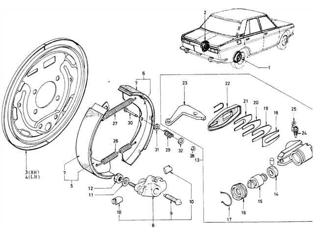 Datsun 510 Parts illustration no. 068-1 Rear Brake