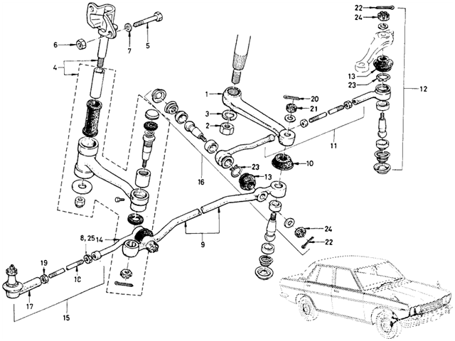 Datsun 510 Parts illustration no. 075-1 Steering Linkage