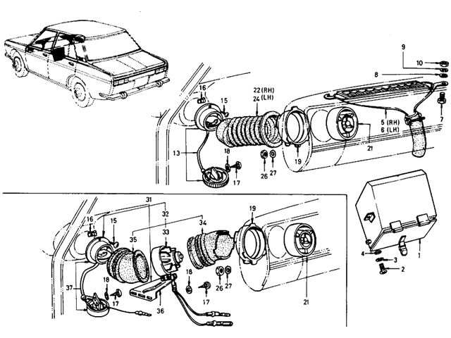 Datsun 510 Parts illustration no. 081B-1 Ventilator (Sedan)