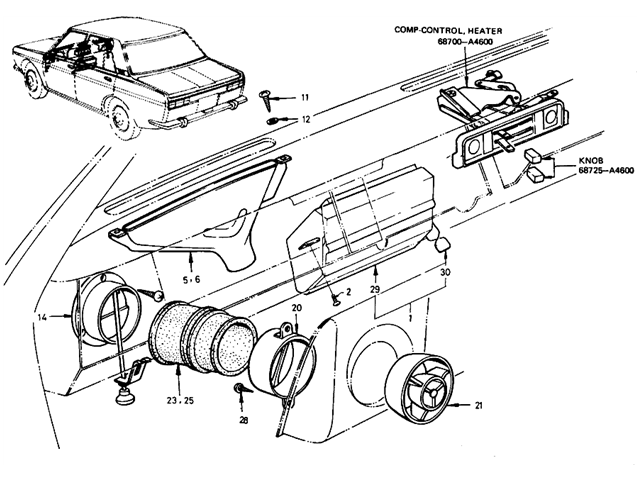 Datsun 510 Parts illustration no. 081B-2 Ventilator (Sedan)