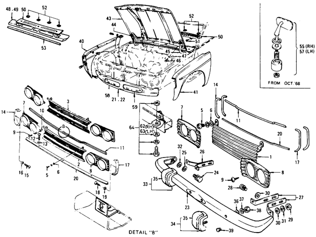 Datsun 510 Parts illustration no. 106-1 Front Outside (Wagon)