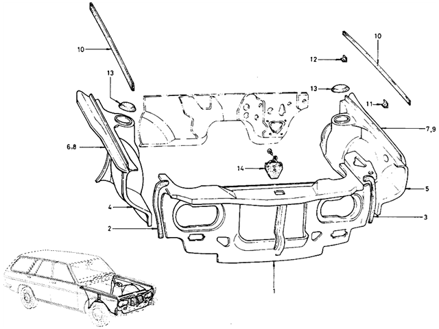 Datsun 510 Parts illustration no. 107-1 Front Inside (Wagon)