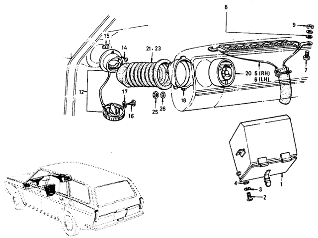 Datsun 510 Parts illustration no. 110B-1 Ventilator (Wagon)
