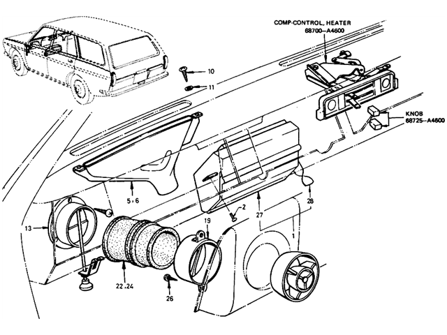Datsun 510 Parts illustration no. 110B-2 Ventilator (Wagon)