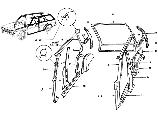 Datsun 510 Parts illustration no. 116-1 Body Side Panel (Wagon)