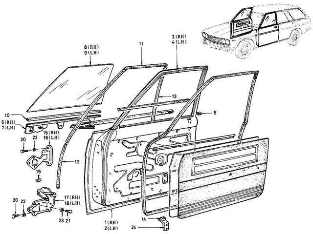 Datsun 510 Parts illustration no. 118-1 Front Door (Wagon)