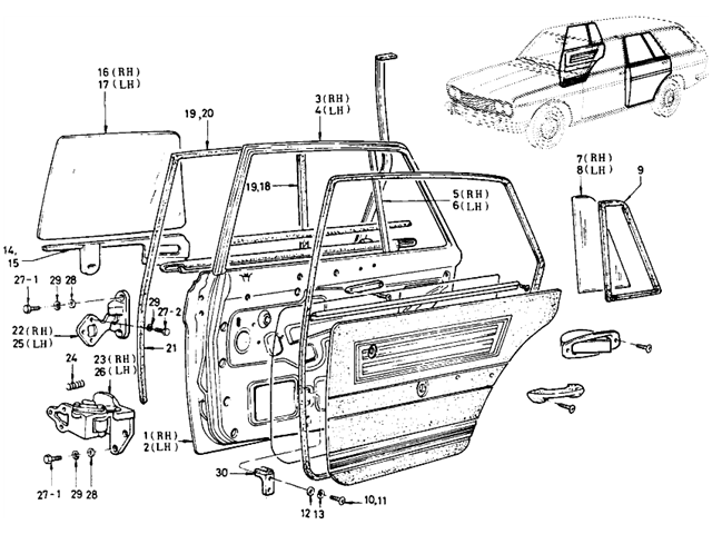 Datsun 510 Parts illustration no. 121-1 Rear Door (Wagon)