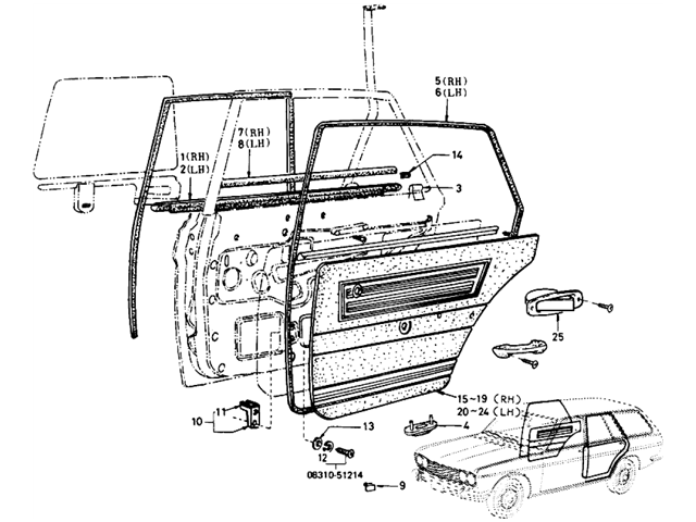 Datsun 510 Parts illustration no. 123-1 Rear Door Trimming (Wagon)