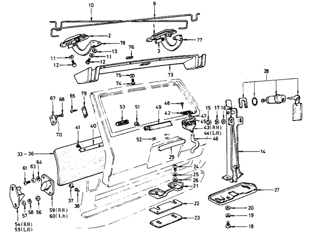 Datsun 510 Parts illustration no. 125-1 Tail Gate Window & Fitting (Wagon)