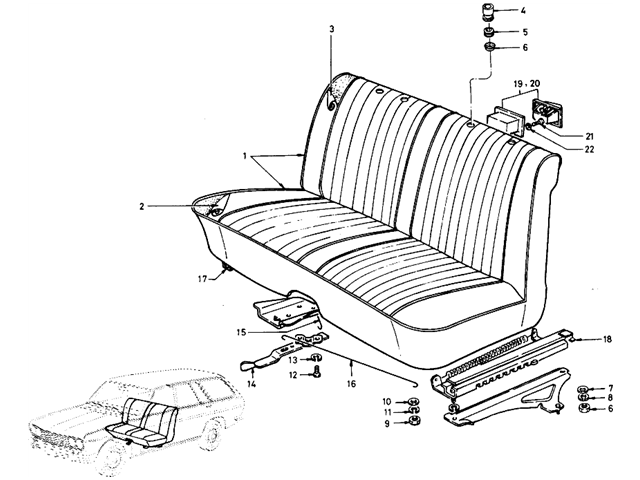 Datsun 510 Parts illustration no. 126-1 Bench Type Front Seat (Wagon)