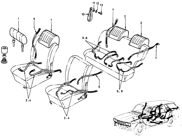 Datsun 510 Parts illustration no. 129-1 Safety Belt & Head Rest (Wagon)