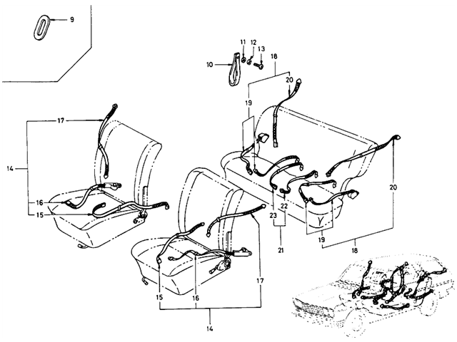 Datsun 510 Parts illustration no. 129-2 Safety Belt (Wagon) (From Jan.-'72)